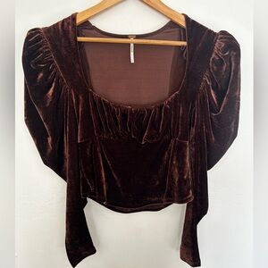 Free People Hold Me Puff Sleeve Brown Velvet Top